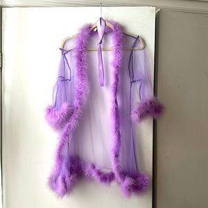 Feather Trim Sheer Robe